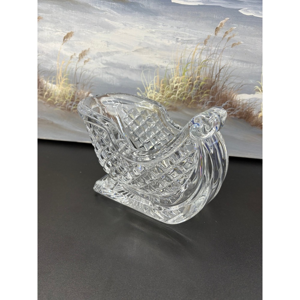 Vintage Crystal Glass Sleigh Christmas Candy Dish Diamond Cut Holiday Decor